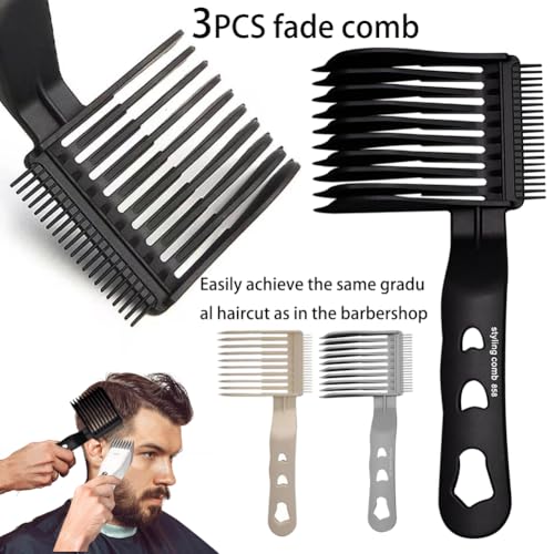 3Pcs Fade Comb Hair Fade Tool Hair Compatible with All Clippers Barber Accessories Fade Comb for Men(Black/White/Grey)