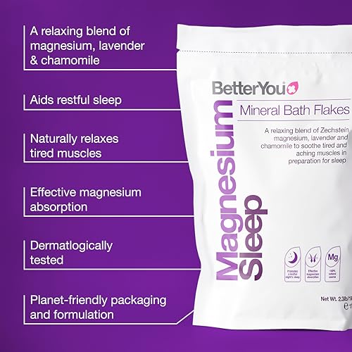 BetterYou Magnesium Sleep Mineral Bath Flakes - Mineral Bath Salts for Muscle Relaxation - Soothing Sore Muscle Soak - Natural Vegan Formula - 2.3 lb