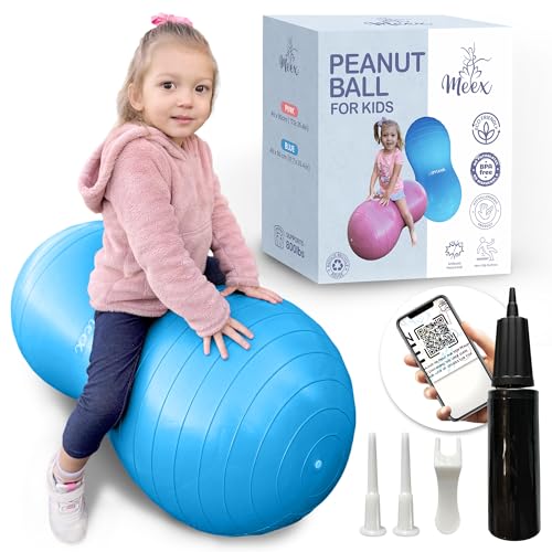 Meex Sensory Peanut Ball for Kids Therapy and Exercise - Enhance Balance, Motor Skills and Physical Therapy Calming Development with Our Yoga Ball - Flexible Seating for Autistic Children - Blue