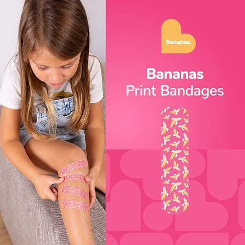 BioSwiss Bandages, Banana Print Self Adhesive Bandage, Latex Free Sterile Wound Care, Standard Shape for Kids and Adults, 50 Count