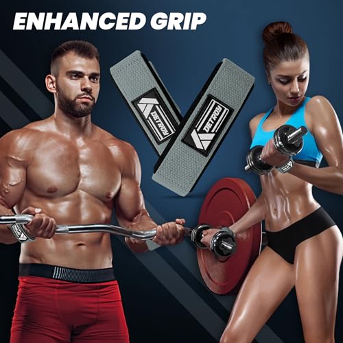 Detroy® Lifting Wrist Straps for Weightlifting, Deadlifts, Bodybuilding, Powerlifting, Gym Strength Training Workouts - Padded Neoprene with 24 inch Webbing Cotton with Silicone Grip for Men & Women (Grey & White)