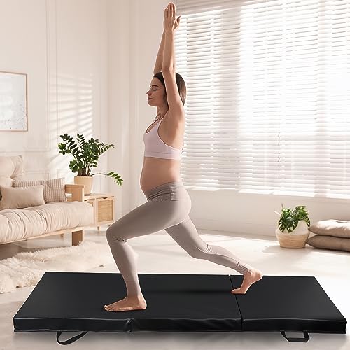 BBBuy 6' x 2' Portable Folding Lightweight Exercise Gym Fitness Yoga Mat Extra Thick Foam Gymnastics Mat Tumbling Mat Workouts w/Carrying Handle for Home Gyms Indoor Outdoor, Black