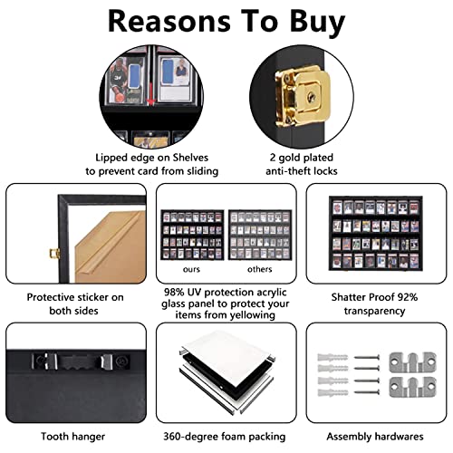 VERANI Baseball Card Display Case - 35 Graded Sports Card Display Frame - Holds Sport Cards with UV Protection Clear View Lockable Wall Cabinet for Football Basketball Trading Card Vertical - 2Pack