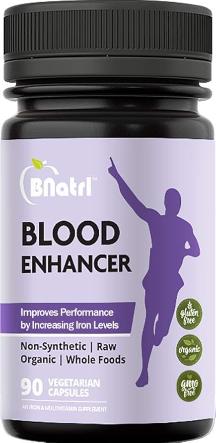 Blood Enhancer, Organic Iron Supplement, Supports Energy, Increase Oxygen-Enhances Red Blood Cell Production Without Nausea or Constipation, Veggie Capsules, Gluten-Free, Non-GMO - 90 Capsules