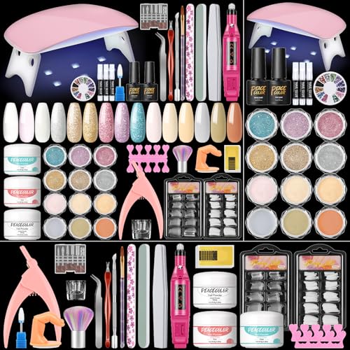 Acrylic Nail Kit with Drill Nail Kit Acrylic Set for Beginner Nude Pink White 12Pcs Glitter Powder Nail Art Rhinestones 200Pcs Tips for Women Manicure DIY