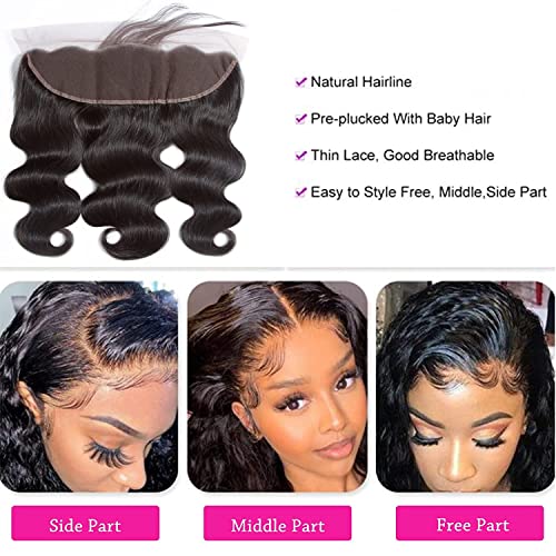 Body Wave Frontal 13 x 4 HD Transparent Lace Frontals With Bangs Baby Hair 100% Remy Human Hair 150% Density Natural Color (13 x 4 Lace Frontal, 10 Inch)