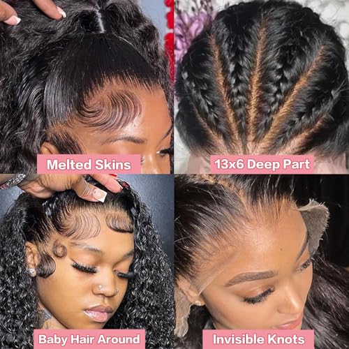 30 Inch Water Wave Lace Front Wigs Human Hair Wet and Wavy 13x6 HD Lace Front Wigs Human Hair Pre Plucked with Baby Hair 200 Density Deep Part Curly Wigs for Women Natural Color