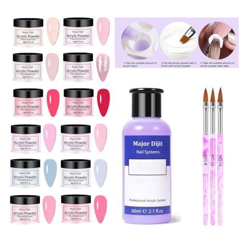 Acrylic Nail Kit with Drill Set for Beginners with Everything 12 Color Acrylic Powder Nail Decoration Tools Home Salon (-30)