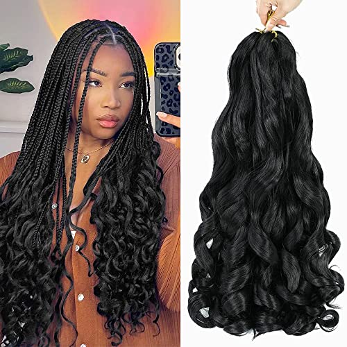 6 Packs French Curl Braiding Hair 18 Inch Loose Wave Bouncy Braiding Hair Pre Stretched 100g/pack Yaki Curly Crochet hair for Black Women Hair Extensions (1B)