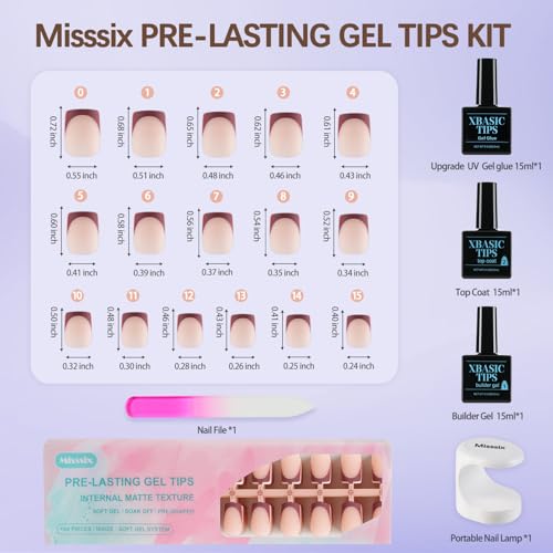 Misssix French Tip Press On Nails, 160Pcs French Gel Nail Tips, Short Square Soft Gel Fake Nails, X-BASIC Tips Starter Kit for Nail Art DIY 16 Sizes