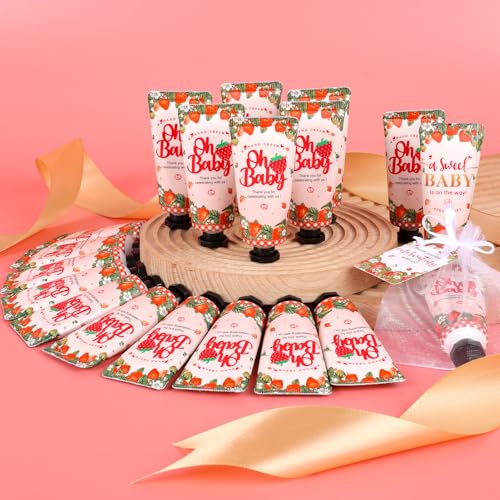 50 Pack Bulk Hand Cream Gifts Sets, Baby Shower Favors and Bridal Shower Favors for Guests with Thank You Card and Organza Gift Bags, Appreciation Gifts, Wedding Party Favors (Strawberry)