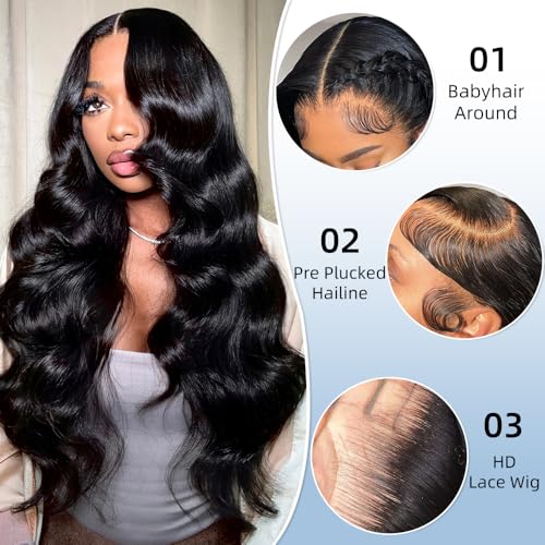 30 Inch 13x6 Lace Front Wigs Human Hair 200% Density Body Wave Lace Frontal Wigs Human hair Pre Plucked with Baby Hair Real Wig Human Hair Lace Front Wigs for Women Natural Color