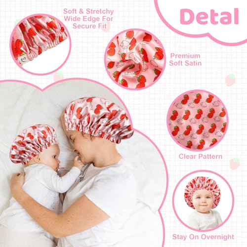 2 PCS Baby Bonnet Set,Satin Bonnet for Sleeping,Silk Bonnet for Kids and Women,Drawstring Adjustable Hair Bonnet for Women Girl Kids Toddler Sleeping Caps,2PCS(Pink)