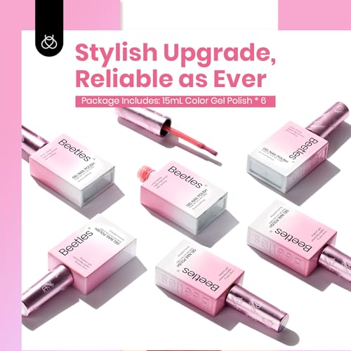 Beetles Nude Pink Gel Nail Polish Set, 6 Colors 15ML Light Pink Jelly Gel Nail Polish Kit Neutral Sheer Full Size Translucent Nail Concealer Soak Off UV Manicure Salon Colorful Bottle Gift for Women