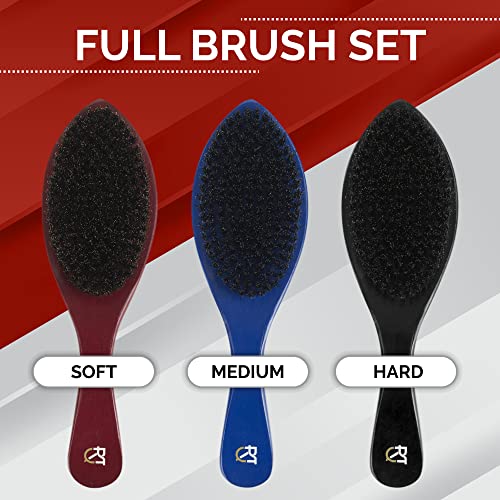 Men's 360 Wave Brush Set - Three Handle Brushes for 360 Waves (Soft, Medium & Hard) - Grooming Gift Set