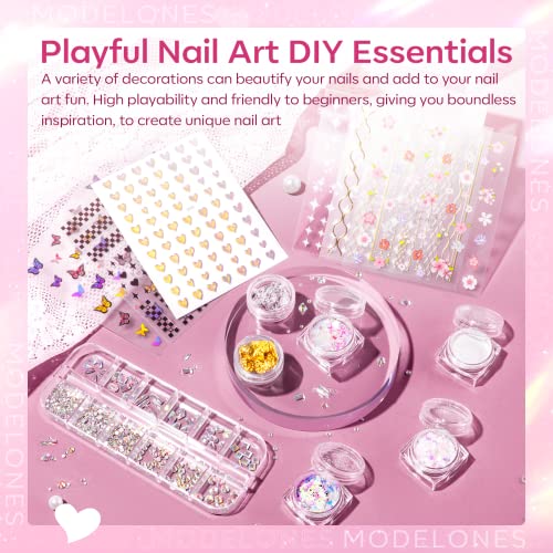 Modelones Poly Nail Gel Kit 8 Rosy Pink Colors with 48W U V/LED Lamp Poly Extension Gel Complete Nail Art Tools Professional Starter Manicure Kit Supplies Rhinestone Glitters Beauty Gift DIY at Home