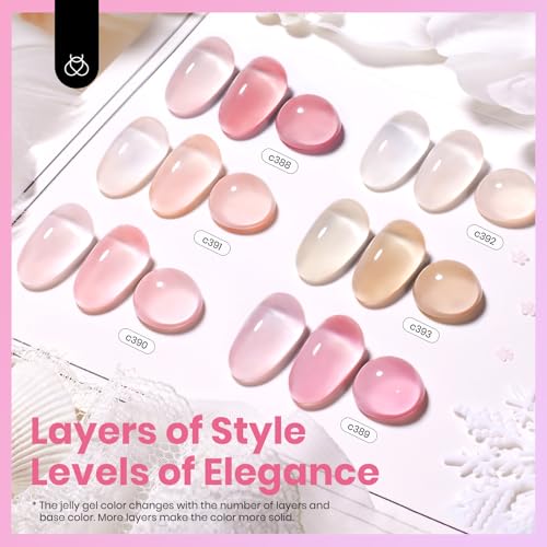 Beetles Nude Pink Gel Nail Polish Set, 6 Colors 15ML Light Pink Jelly Gel Nail Polish Kit Neutral Sheer Full Size Translucent Nail Concealer Soak Off UV Manicure Salon Colorful Bottle Gift for Women