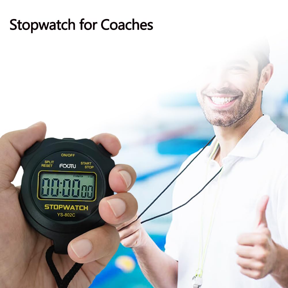 FCXJTU Digital Simple Pure Stopwatch Timer, No Bells, No Alarm, No Clock, Simple Basic Operation, Clear Display, ON/Off, Silent Stop Watch for Swimming Running Training Kids Coaches Referees Teachers