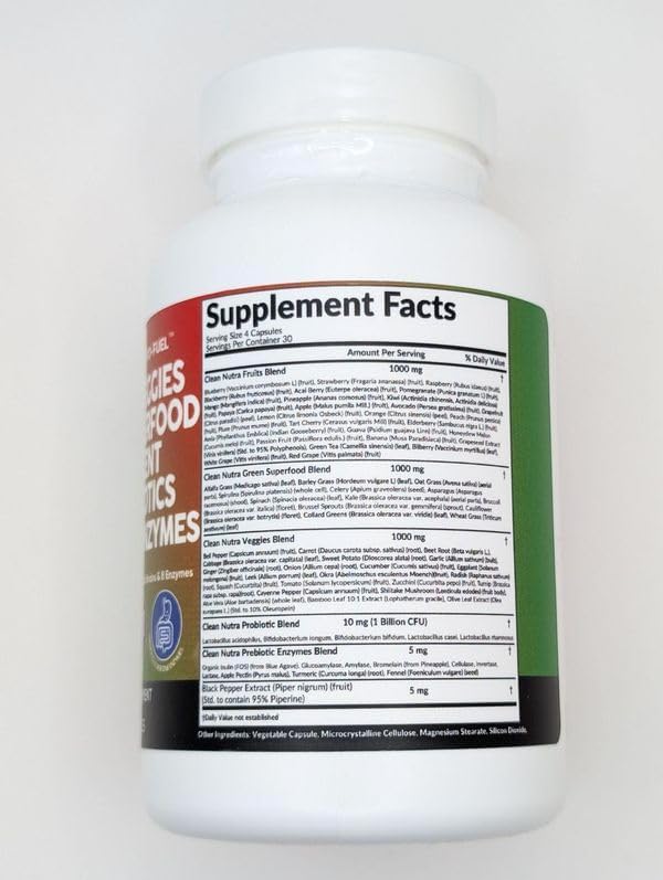 Clean Nutraceuticals Fruits and Veggies Supplement Reds & Green Superfood - Balance of Over 70 Fruit & Vegetable Supplements Capsules with Probiotics Prebiotics Digestive Enzymes - 5Pack
