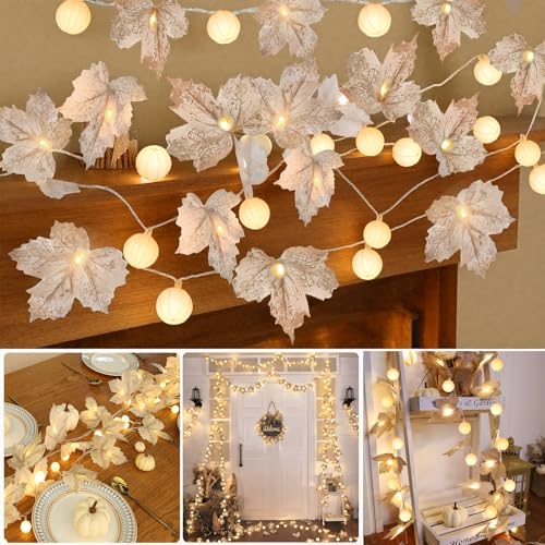 3 Pack 60 LED Fall Decor Garland with 3D Pumpkin Lights Enlarged Maples Leaf 3×10Ft 2-Mode Battery Operated String Light Autumn Fall Decorations for Home Porch Table Centerpiece Mantle Indoor Outdoor