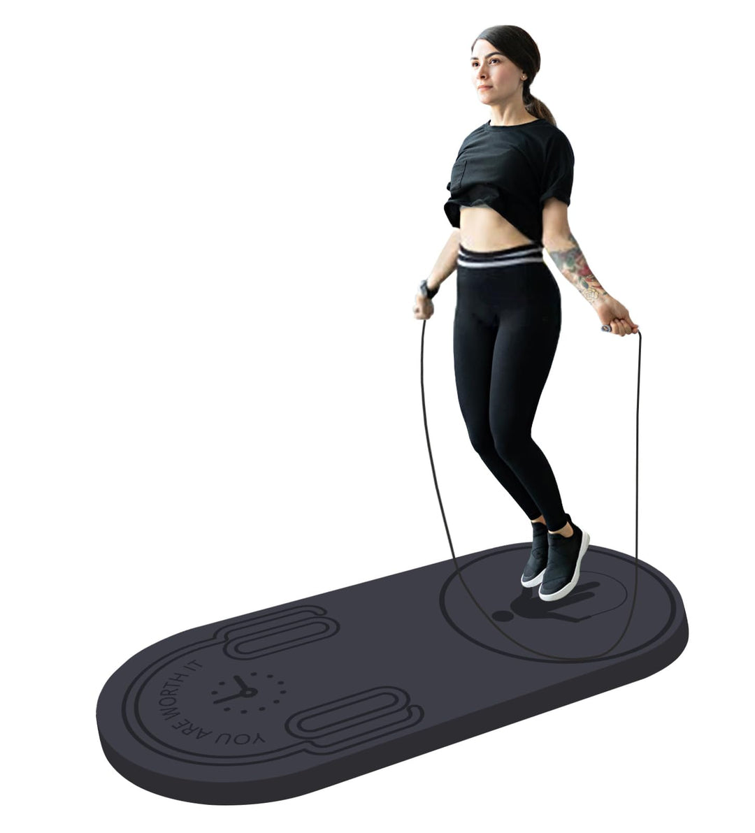 LERYG 8/20/30mm Jump Rope Mat Fitness Exercise Mat Durable, Non-Slip, Workout Mats with Jump Rope & Carrying Bag for Home Gym Flooring in Grey(55"x 24")