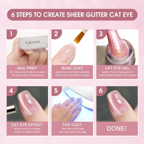 CANNI 8 Pcs 9 ML Cat Eye Gel Nail Polish Set, Red Purple Pink Blue Green Glitter Rainbow Holographic Cat Eye Gel Polish Kit with Magnet Colors Nail Art Manicure Salon DIY Gifts