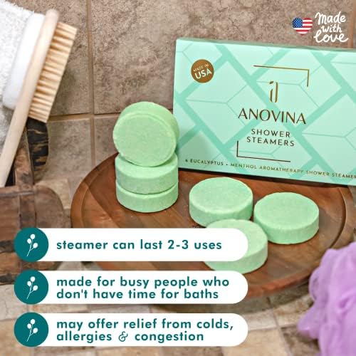 Anovina Eucalyptus & Menthol Shower Steamers – Aromatherapy Shower Tablets with Soothing Vapors – Made in USA – Shower Bomb Gift Set for Men & Women