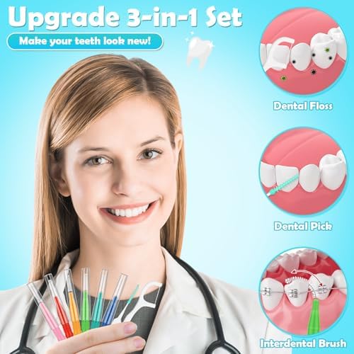 450 PCS Interdental Brushes Dental Floss Picks for Teeth Cleaning with Soft and Bendable Bristles Efficient Orthodontic Braces Oral Care Tooth Picks Flossers Cleaning Tools