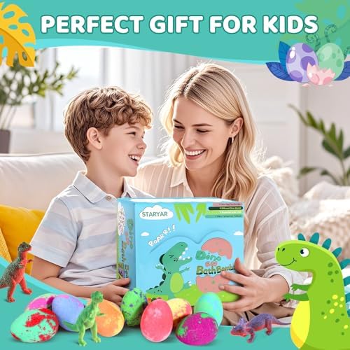 Bath Bombs for Kids with Surprise Toys Inside - 9 Pack Organic Dinosaur Bath Bombs Gift Set, Bubble Bath Fizzers, Dinosaur Toys for Kid 3 4 5 6 7 8 9 Years, Birthday Gifts for Kids Boys