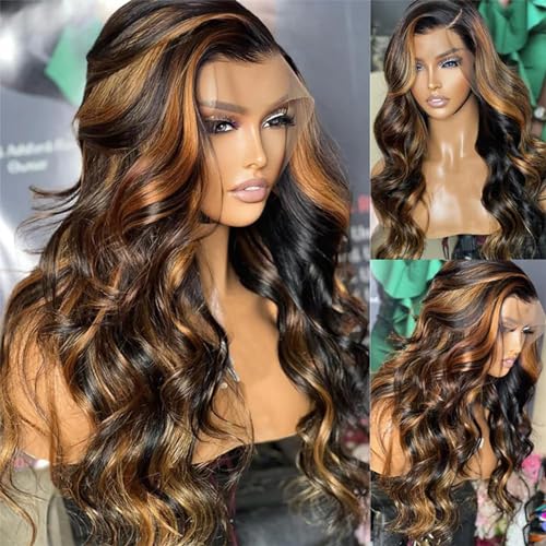 28 Inch 13x6 Ombre Lace Front Wigs Human Hair 200 Density 1B/30 Highlight Ombre 13x6 HD Transparent Lace Front Wigs Human Hair Colored Balayage Wig Body Wave Human Hair Wigs for Women