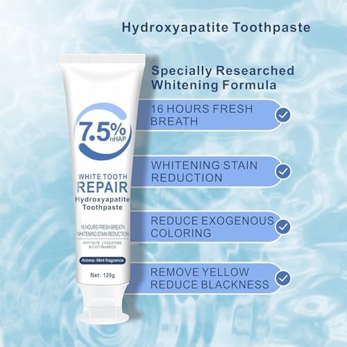 7.5% Hydroxyapatite Toothpastes for Enamel Protection & Tooth Strengthening, 7.5% Nano Hydroxyapatite Toothpaste White Tooth Repair, Fluoride-Free with Gentle Mint, Fresh Breath (3)