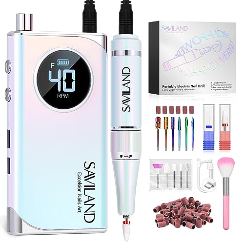 SAVILAND Electric Nail Drill Professional: 40000RPM Nail Drill for Acrylic Nails Sky Realm colors 6000mAhm High Capacity Rechargeable Electric Nail File for Salon Use Manicure Pedicure E File