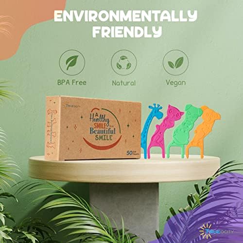 Biodegradable Kids Flossers - 200 Pack, Natural, Fluoride Free, Animal Kids Dental Floss Sticks - Mild Orange