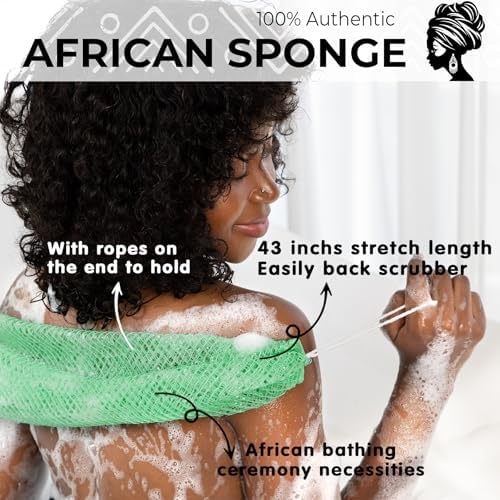 African Net Sponge Authentic - Afro Scrub Exfoliating Net Sponges with Knots - Real African Bath Sponge Washcloth for Shower - Body Exfoliator Scrubber