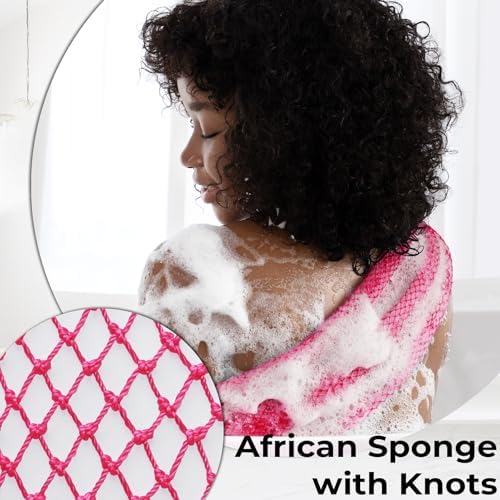 African Net Sponge Authentic - Afro Scrub Exfoliating Net Sponge with Knots - 2 Pieces African Bath Sponges for Body Scrubber Exfoliator - Back Washer for Shower Accessories