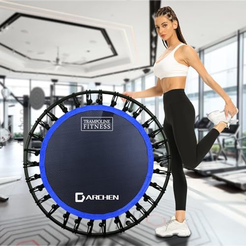 DARCHEN 400LBS Rebounder Trampoline for Adults, Indoor Mini Trampoline Silent Fitness Trampoline Small Bungee Rebounder Jumping Cardio Trainer Workout Exercise Workout with Handrail Bar [40 Inch]
