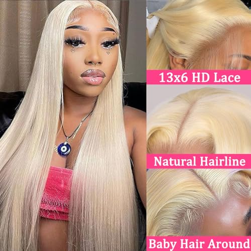 30 Inch 613 13x6 Lace Front Wig Human Hair Straight Blonde Wig Human Hair 613 HD Transparent Lace Frontal Wigs Human Hair Pre Plucked with Baby Hair 200 Density Blonde Human Hair Wigs for Women