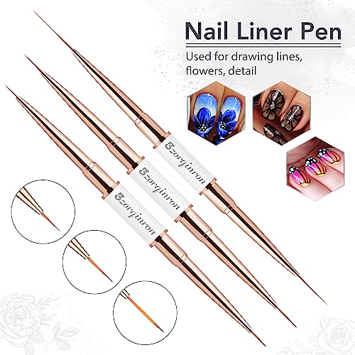 Nail Art Bushes Set, Professional 5Pcs Double-Ended Nail Brush Kit for Details, Long Lines, Ombre & 3D Design-Perfect for DIY Manicures & Salons (White)