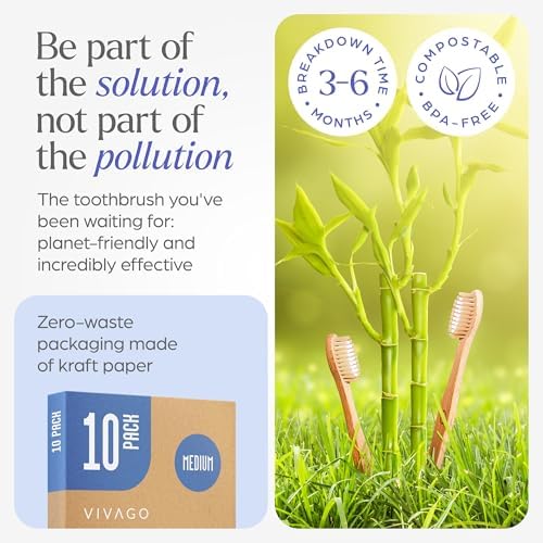 Bamboo Toothbrushes Medium Bristles 30 Pack - BPA Free Medium Bristles Toothbrushes for Adults - Eco-Friendly, Natural Wooden Toothbrush