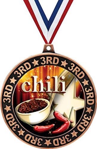 Chili Pot 3rd Place Perimeter Medal Bronze, 2.75" Chili Cook Off Prizes, Kids Cooking Trophy Medal Awards 5 Pack Prime