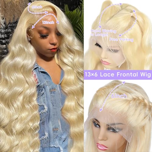 13x6 613 Lace Front Wig Human Hair 28 Inch Blonde Wig Human Hair Body Wave Blonde Lace Front Wigs Human Hair 613 HD Frontal Wig 200% Density HD Lace Frontal Wigs Human Hair Pre Plucked