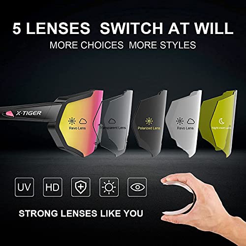 X-TIGER Polarized Sports Sunglasses with 5 Interchangeable Lenses,Mens Womens Cycling Bike Glasses,Baseball Running Fishing Golf Driving Sunglasses