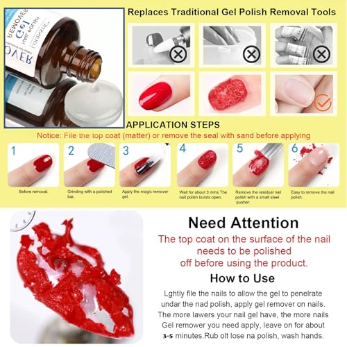 LOUINSTIC Gel Polish Remover: Professional Gel Nail Polish Remover for Nails, 3-5 Minutes Easy Quick Gel Nail Remover