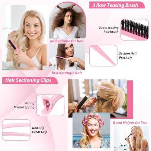 65 PCS Hair Curler Rollers with 5 Sizes Self Grip Roller for Women Roller for Long Medium Short Thick Fine Thin Hair Bangs Volume, Jumbo Curlers Rollers with Storage Bag Teasing Brush