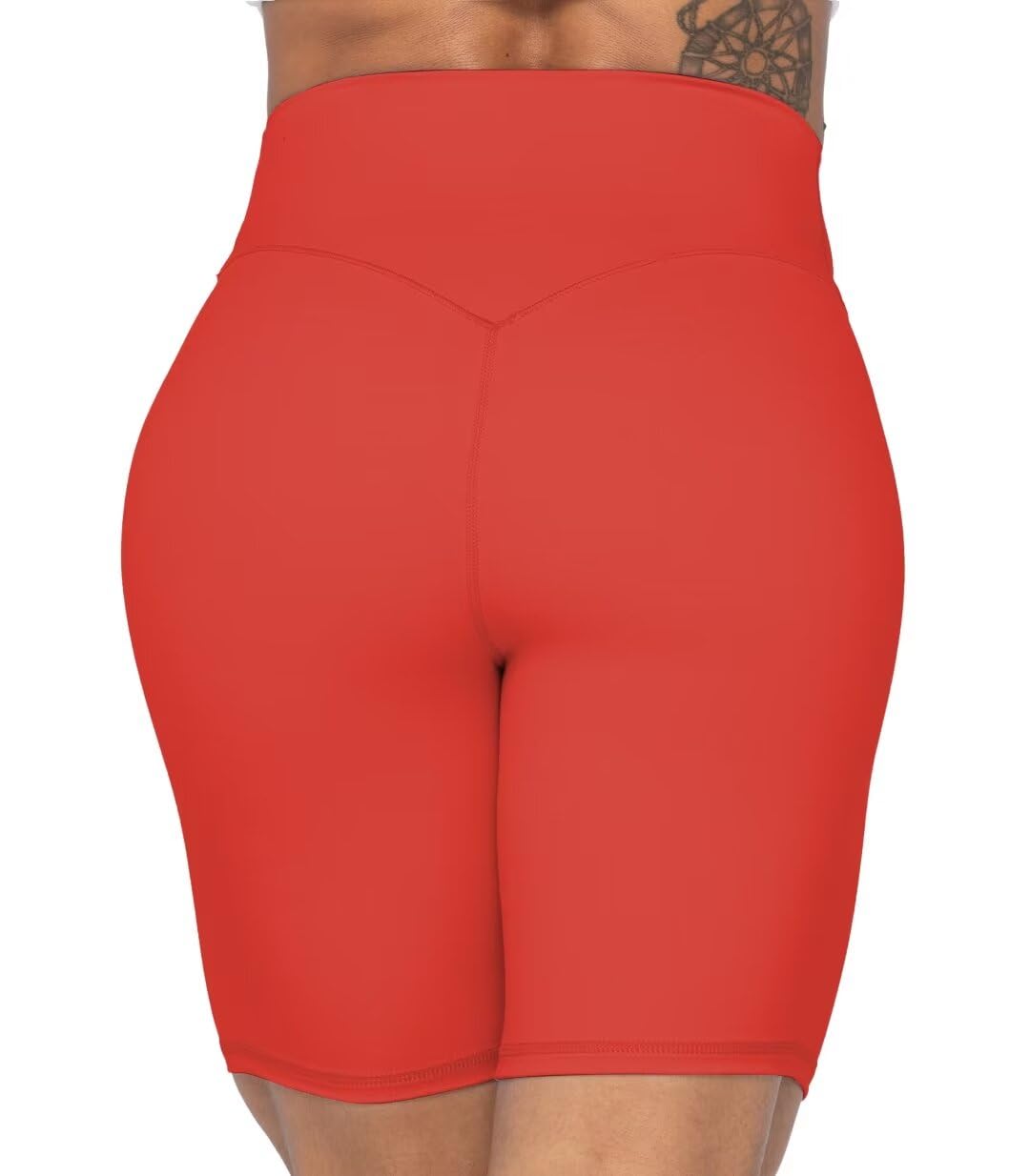 Sunzel No Front Seam High Waist Biker Shorts for Women, Squat Proof Yoga Workout Gym Bike Shorts 8" Orange Red X-Small