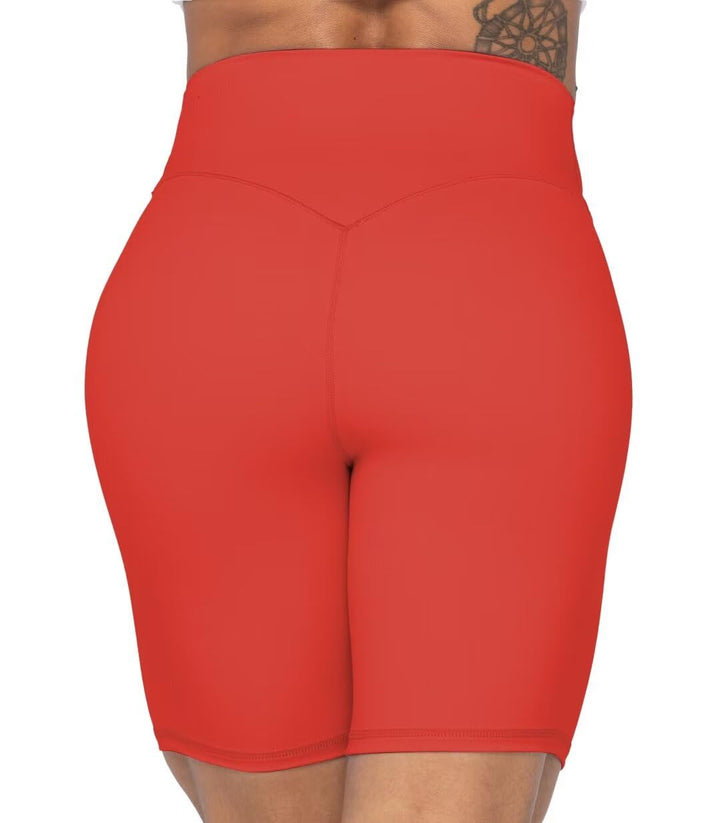 Sunzel No Front Seam High Waist Biker Shorts for Women, Squat Proof Yoga Workout Gym Bike Shorts 8" Orange Red X-Small