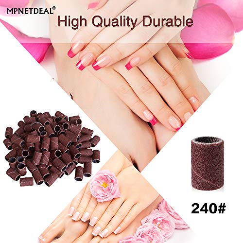 300pcs Sanding Bands Grit #240 for Acrylic Nails for Efile Nail Drill bits with Mandrel