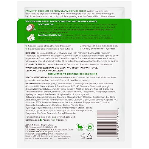 Palmer's Coconut Oil Formula Moisture Boost Protein Pack, Hair Treatment for Dry, Damaged, Over-Processed and Colored Hair, 2.1 Ounce (Pack of 12)