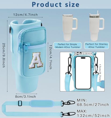 Aganmi Initial Water Bottle Carrier Bag with Phone Pocket for Stanley 40Oz Cup Accessories,Water Bottle Holder with Shoulder Strap Christmas Birthday Gifts for Family Friend Girlfriend (Cream T)