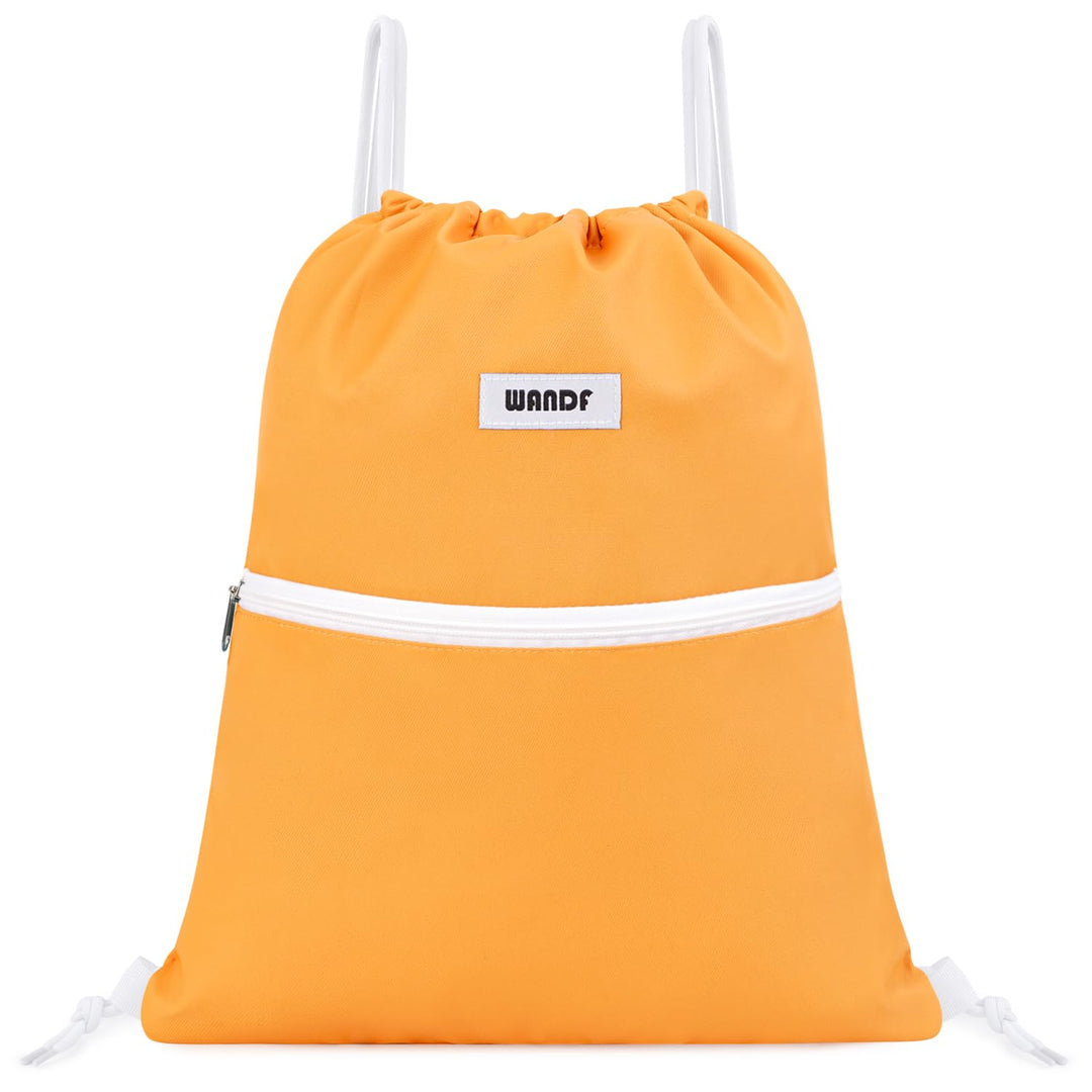 WANDF Drawstring Backpack String Bag Sackpack Cinch Water Resistant Nylon for Sport Yoga Gym Shopping (Orange)